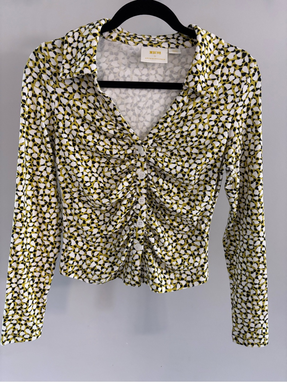 Maeve by Anthropology Ruched Button-Front Long Sleeve Top